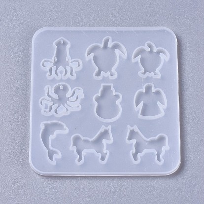 Silicone Molds, Cabochon & Pendants Resin Casting Molds, For UV Resin, Epoxy Resin Jewelry Making, Mixed Shapes, Octopus & Turtle & Angel & Dolphin & Horse