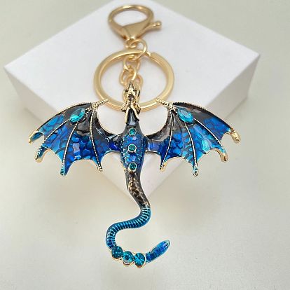 Dragon Alloy Rhinestone Pendant Keychains, with Split Key Rings and Lobster Claw Clasps