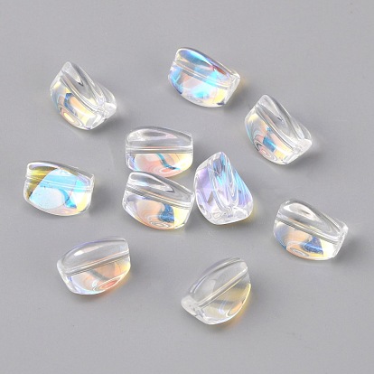 10Pcs Electroplate Transparent Glass Beads, AB Color, Twisted Triangle
