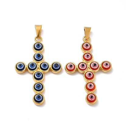 Большие подвески из смолы с вакуумным покрытием pvd ручной работы от сглаза, с 304 выводами из нержавеющей стали и 201 защелкой из нержавеющей стали на дужках, крестик, золотые