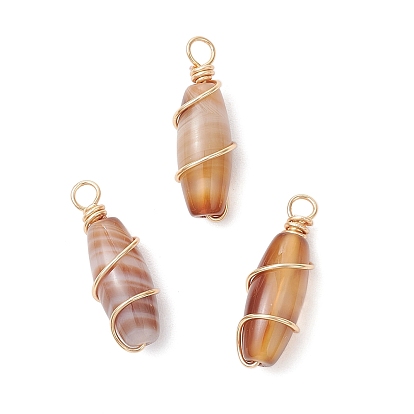 Подвески из натурального полосчатого агата с медной проволокой, рисовые прелести, верблюжие