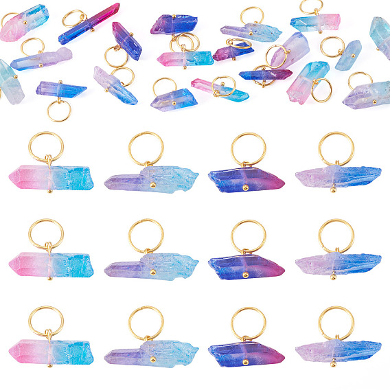 20 шт. 4 стили гальванические подвески из натурального кварца, подвески из двухцветного горного хрусталя с латунными петлями, золотые