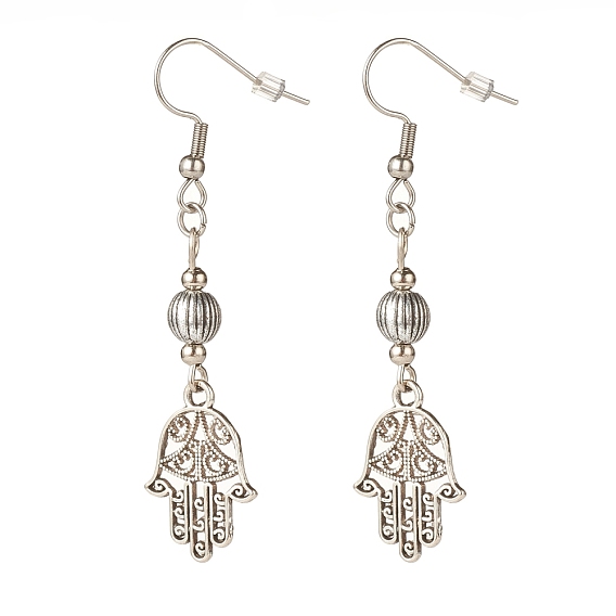Pendientes colgantes de mano de hamsa de aleación, pendientes largos para mujer