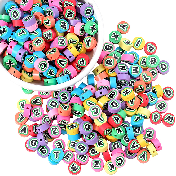 400шт. напечатанные бусины ручной работы из полимерной глины, плоские круглые с буквы