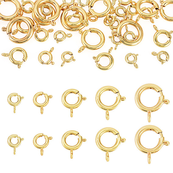 35Pcs 5 Styles Brass Spring Ring Clasps, Rack Plating, Nickel Free