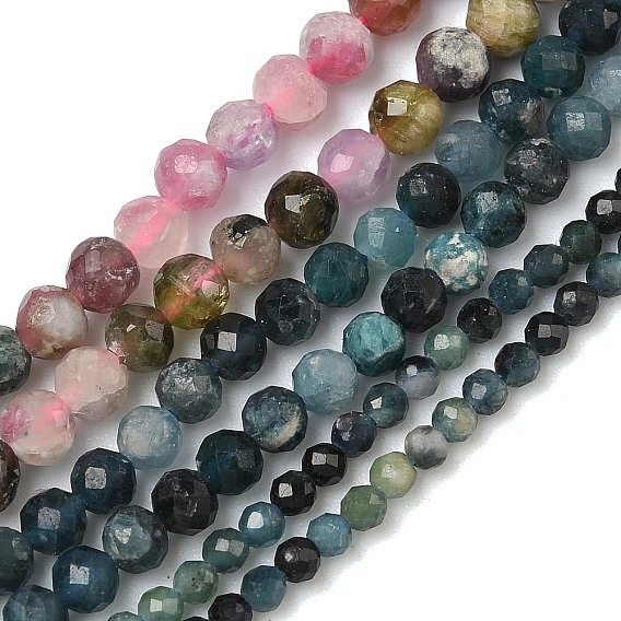 Натуральный турмалин бисер нитей, круглые, граненые