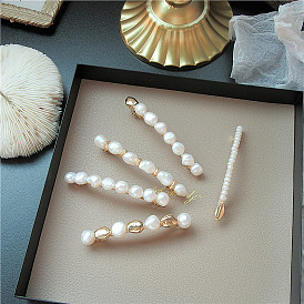 Pasador de pelo de perlas barrocas con perlas naturales - hecho a mano, Abrazadera de borde de resorte versátil y elegante para la moda europea y americana.