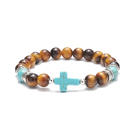 Natural Gemstone & Synthetic Turquoise(Dyed) Cross Beaded Bracelet for Women