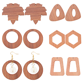 CHGCRAFT 10Pcs 5 Styles Autumn Theme Wood Pendants, for Earrings Jewelry Accessories, Undyed, Ring & Triangle & Hexagon & Trapezoid & Maple Leaf