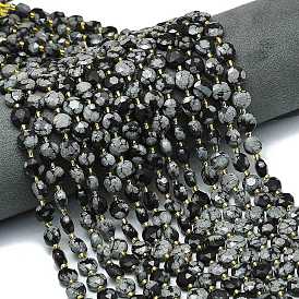 Природные снежинка обсидиан бисер нитей, граненый шестиугольный разрез, плоско-круглые, с бисером
