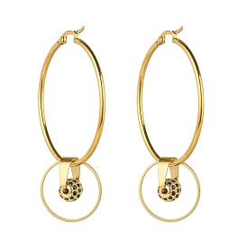 Cubic Zirconia Beads Charm Big Hoop Earrings for Women, 304 Stainless Steel Ring Drop Earrings, Golden