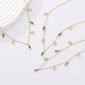 925 Sterling Silver Tassel Rectangle Bib Necklaces, Minimalist Design Collarbone Chain Necklaces