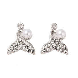 Alloy Rhinestone Pendant, with Imitation Pearl Beads, Whale Tail Shape Charms