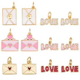 12шт. 6 стили подвесок из латуни с эмалью ко Дню святого Валентина, долговечный, без свинца и без кадмия, с целью перехода в кольце, реальный 18 k позолоченный, стойки покрытие