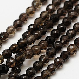 Natural Smoky Quartz Beads Strands, Dyed, Faceted Round