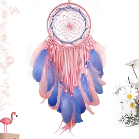 Woven Net/Web with Feather Pendant Decoration, with Iron Finding, Hanging Decorations