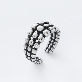 304 Stainless Steel Cuff Open Rings for Men, Round Bead, Wide Band Rings