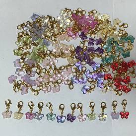 96pcs 12 couleurs décoration pendentif papillon en verre, avec alliage homard fermoirs pince