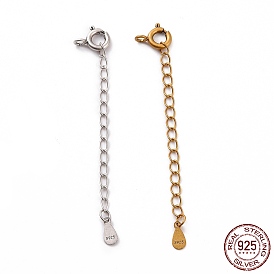 925 Sterling Silver Chain Extenders, with Spring Ring Clasps & Charms, Teardrop