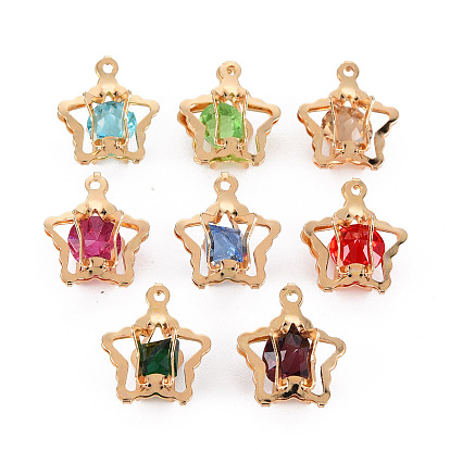 Rhinestone Pendants, with Light Gold Findings, Star Charms, Cadmium Free & Nickel Free & Lead Free