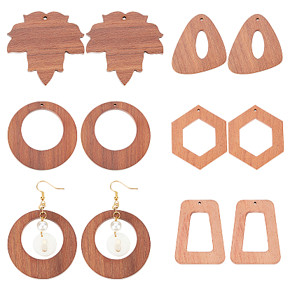 10piezas 5 estilos colgantes de madera con temática otoñal, para pendientes accesorios de joyería, sin teñir, anillo y triángulo y hexágono y trapezoide y hoja de arce