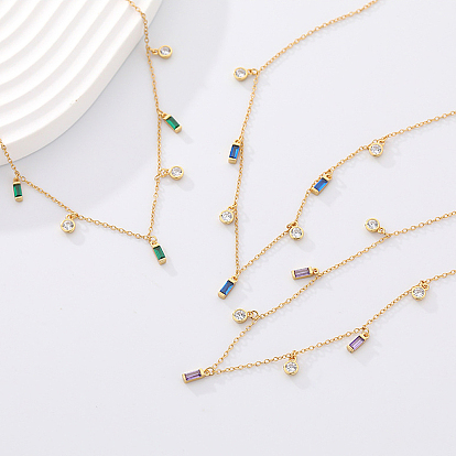 925 Sterling Silver Tassel Rectangle Bib Necklaces, Minimalist Design Collarbone Chain Necklaces