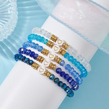 5 Ensemble de bracelets extensibles en perles de verre, de laiton et d'acrylique, bracelets empilables coeur