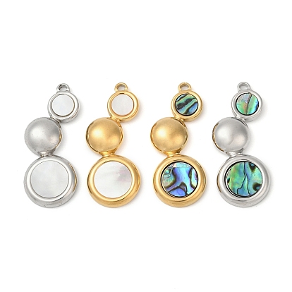 304 подвески из натуральной ракушки из нержавеющей стали, тройные плоские круглые подвески, ионное покрытие (ip)