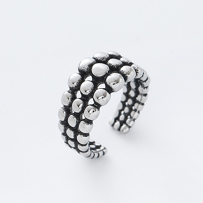 304 Stainless Steel Cuff Open Rings for Men, Round Bead, Wide Band Rings
