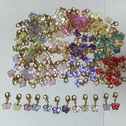 96pcs 12 couleurs décoration pendentif papillon en verre, avec alliage homard fermoirs pince