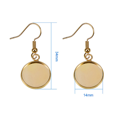 PandaHall Elite Brass Earring Hooks, with Blank Pendant Trays, Flat Round Setting for Cabochon