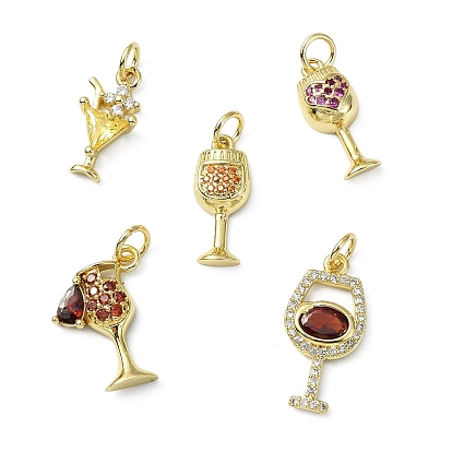 10 шт 5 стили латунные подвески из микропаве с фианитом, пить чары, с целью перехода в кольце, без кадмия и без свинца, стойки покрытие, долговечный