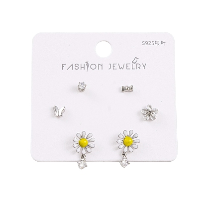 Brass Cubic Zirconia Ear Studs, With Enamel, For Women, Stud Earrings, Mixed Shapes