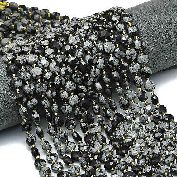 Природные снежинка обсидиан бисер нитей, граненый шестиугольный разрез, плоско-круглые, с бисером