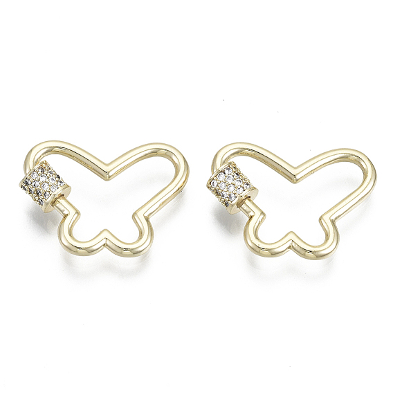 Латунные микропаве, кубический цирконий, винт, карабин, подвески с замком, для изготовления ожерелий, бабочка, без никеля , реальный 18 k позолоченный