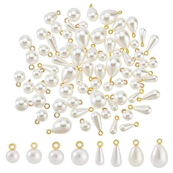 80шт 8 стили АБС-пластик подвески с имитацией жемчуга, с петлями из сплава