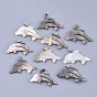Black Lip Shell Pendants, with Platinum Tone Iron Peg Bails, Dolphin