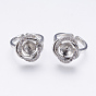 Brass Finger Cup Peg Ring Settings, with Cubic Zirconia, For Half Drilled Beads, Lead Free & Cadmium Free & Nickel Free, Flower, Size 7