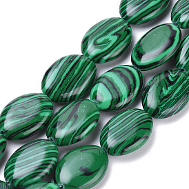 Perlas de malaquita sintética hebras, oval