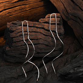 925 Silver Wave Ear Thread Long Flow Tassel Minimalist Personality Earrings Chain Ear Jewelry.