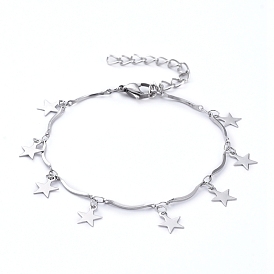 Estrella 304 pulseras de acero inoxidable, con cadenas de eslabones de barra festoneados y cierres de pinza de langosta