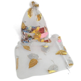 Sacs cadeaux en organza imprimés avec feuille d'or et cordon de serrage, pochettes à bijoux, fête de mariage sacs-cadeaux de faveur de noël, rectangle