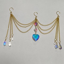 Heart & Teardrop Glass Charm Plant Pot Hanging Chain, Iron Chain Hanging Ornaments with Stainless Steel Hook