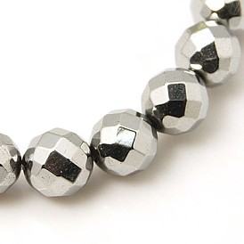 Magnetic Synthetic Hematite Beads Strands, Faceted, Round, 8mm, Hole: 1mm, about 45pcs/strand, 16 inch
