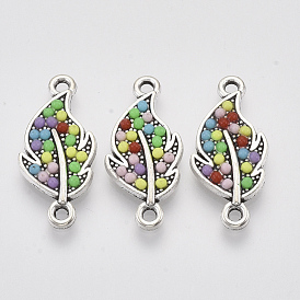 Antique Silver Tone Alloy Links Connectors, with Resin, Leaf