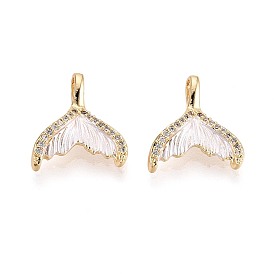 Подвески из латуни, окрашенные распылением, с паве из кубических цирконий, рыбий хвост