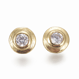 Brass Micro Pave Cubic Zirconia Cabochons, Flat Round