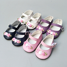 Flower PU Leather Doll Shoes, for 18 inch American Girl Doll Supples