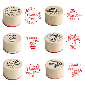 6Pcs 6 Styles Christmas Theme Wooden Stamps, Column with Word Thank You