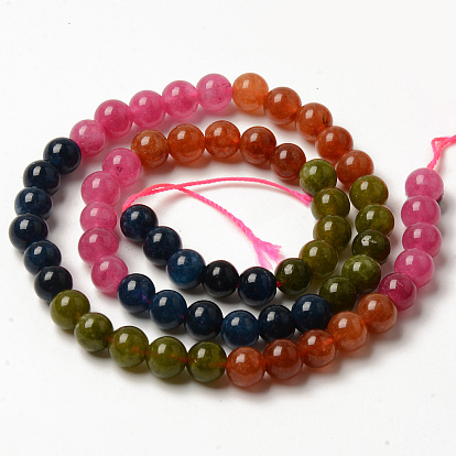 Brins de perles de quartz naturel teint rond, perles multicolores segmentées